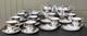 Beautiful 24pc Vintage Style Dark Blue & Gold Trimmed Tea Set Floral & Basket