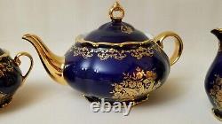 Beautiful Czech Republic Teapot Creamer and Sugar Set Original Cobalt with gold