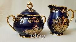 Beautiful Czech Republic Teapot Creamer and Sugar Set Original Cobalt with gold