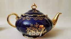 Beautiful Czech Republic Teapot Creamer and Sugar Set Original Cobalt with gold