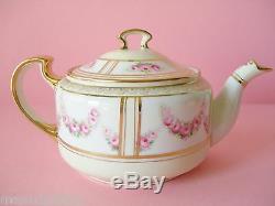 Beautiful Delicate Antique Nippon Tea Set Teapot Creamer & Sugar Pink And White