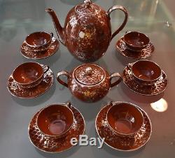 Beautiful Reddish Brown Mesh Silver Overlay Coffee/Tea Set for 10. Silber Auflage