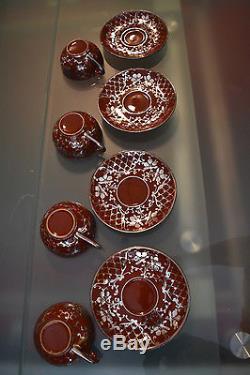Beautiful Reddish Brown Mesh Silver Overlay Coffee/Tea Set for 10. Silber Auflage