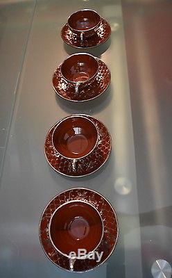 Beautiful Reddish Brown Mesh Silver Overlay Coffee/Tea Set for 10. Silber Auflage