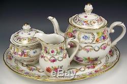 Beautiful Schumann Dresden Flowers Gold Swags Tea Pot Creamer Sugar Set & Tray