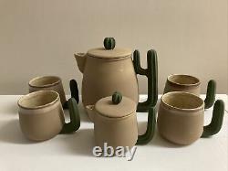 Beautiful Studio Art Pottery Southwestern Cactus Tea Set Teapot Creamer Cups