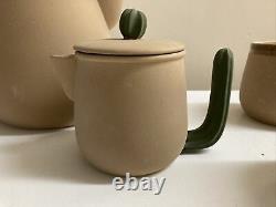 Beautiful Studio Art Pottery Southwestern Cactus Tea Set Teapot Creamer Cups