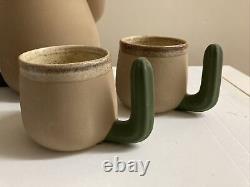 Beautiful Studio Art Pottery Southwestern Cactus Tea Set Teapot Creamer Cups