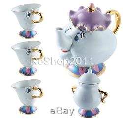 Beauty & The Beast Tea Set Mrs Potts Chip Teapot Ceramics Tea Pot+3 Cups+1 Bowl