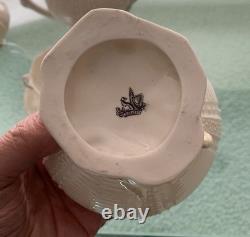 Belleek Echinus Tea Set Black Mark Tray, Teapot, OneCup & Saucer, Sugar & Cream
