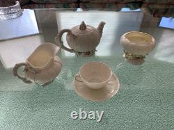 Belleek Echinus Tea Set Black Mark Tray, Teapot, OneCup & Saucer, Sugar & Cream
