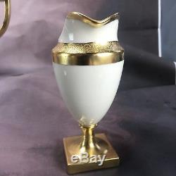 Belleek Lenox Art Nouveau Pedestal Tea Pot, Creamer, & Sugar Set Ivory & Gold