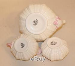 Belleek Pink Tridacna Tea Set Teapot Creamer Sugar Cups Saucers Tray Black Mark