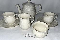 Belleek Serenity Tea Set, Tea Pot, 2 Cup And Saucers, Sugar And Creamer
