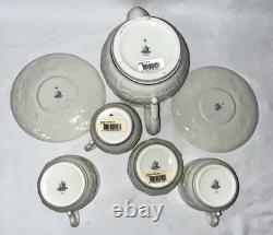 Belleek Serenity Tea Set, Tea Pot, 2 Cup And Saucers, Sugar And Creamer