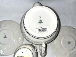 Belleek Serenity Tea Set, Tea Pot, 2 Cup And Saucers, Sugar And Creamer