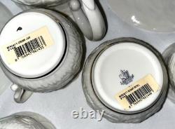 Belleek Serenity Tea Set, Tea Pot, 2 Cup And Saucers, Sugar And Creamer