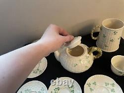 Belleek Shamrock Tea Set tea pot, tea cup, mug, and saucers
