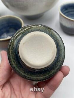 Bill Campbell Pottery Tea Set Tea Pot with Bamboo Handle & 5 Teacups SIGNED