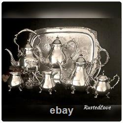 Birmingham Silver Plated Tea Set 6 Pieces / Tilting Tea Pot & Tray Vintage