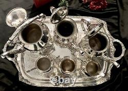 Birmingham Silver Plated Tea Set 6 Pieces / Tilting Tea Pot & Tray Vintage