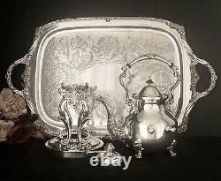 Birmingham Silver Plated Tea Set 6 Pieces / Tilting Tea Pot & Tray Vintage