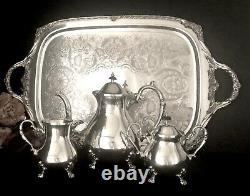 Birmingham Silver Plated Tea Set 6 Pieces / Tilting Tea Pot & Tray Vintage