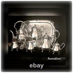 Birmingham Silver Plated Tea Set 6 Pieces / Tilting Tea Pot & Tray Vintage