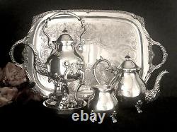 Birmingham Silver Plated Tea Set 6 Pieces / Tilting Tea Pot & Tray Vintage