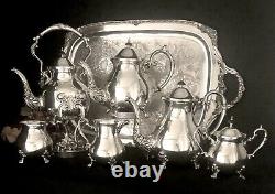 Birmingham Silver Plated Tea Set 6 Pieces / Tilting Tea Pot & Tray Vintage