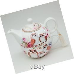 Bits and Pieces Tea For One Owls Porcelain Teapot and Cup Adorable Owl De