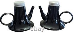 Black Tea Pot SET Made in Italy PAIR of 2 SIGNED 1960s MCM Spaceship Retro Art