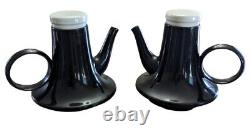 Black Tea Pot SET Made in Italy PAIR of 2 SIGNED 1960s MCM Spaceship Retro Art
