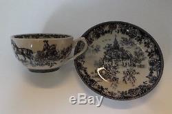 Black Transferware TEA SET Colonial Virginia Toile Pattern Pot Tray Cups