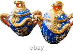 Blue Dragonware Moriage 18pc set 4 cups+ tea pot & sugar bawl, 6+6 plates