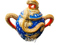 Blue Dragonware Moriage 18pc set 4 cups+ tea pot & sugar bawl, 6+6 plates