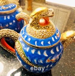 Blue Dragonware Moriage 18pc set 4 cups+ tea pot & sugar bawl, 6+6 plates