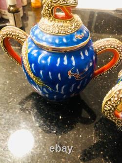 Blue Dragonware Moriage 18pc set 4 cups+ tea pot & sugar bawl, 6+6 plates