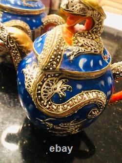 Blue Dragonware Moriage 18pc set 4 cups+ tea pot & sugar bawl, 6+6 plates