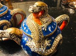 Blue Dragonware Moriage 18pc set 4 cups+ tea pot & sugar bawl, 6+6 plates