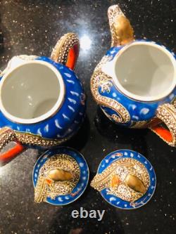 Blue Dragonware Moriage 18pc set 4 cups+ tea pot & sugar bawl, 6+6 plates