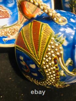 Blue Dragonware Moriage 18pc set 4 cups+ tea pot & sugar bawl, 6+6 plates