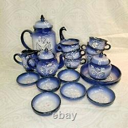 Blue Terracotta 17pc Tea Set Mugs Cups Teapots Dishes Bowls Mexican Handmade