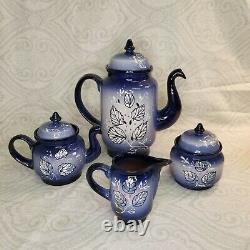 Blue Terracotta 17pc Tea Set Mugs Cups Teapots Dishes Bowls Mexican Handmade