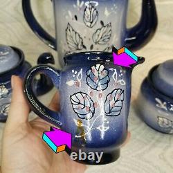 Blue Terracotta 17pc Tea Set Mugs Cups Teapots Dishes Bowls Mexican Handmade