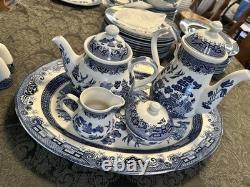 Blue Willow Churchill Coffee Pot Tea Pot Creamer Sugar Bowl Salt Pepper 18 Tray