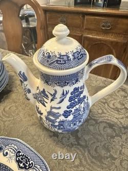 Blue Willow Churchill Coffee Pot Tea Pot Creamer Sugar Bowl Salt Pepper 18 Tray