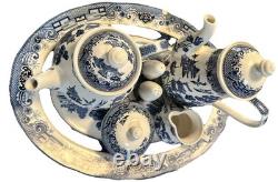 Blue Willow Churchill Coffee Pot Tea Pot Creamer Sugar Bowl Salt Pepper 18 Tray