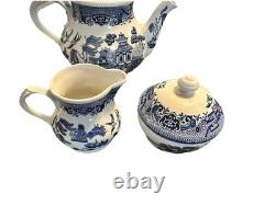 Blue Willow Churchill Coffee Pot Tea Pot Creamer Sugar Bowl Salt Pepper 18 Tray