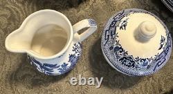 Blue Willow Churchill Coffee Pot Tea Pot Creamer Sugar Bowl Salt Pepper 18 Tray